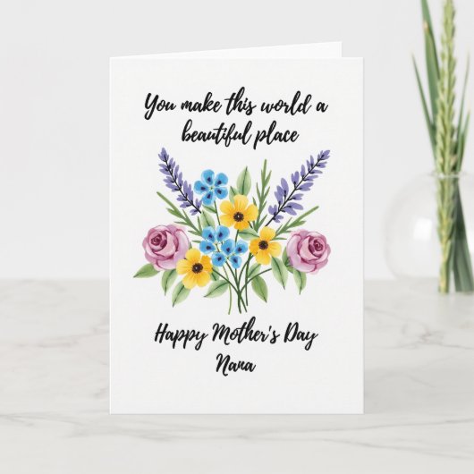 Watercolor Bouquet Mothers Day Card カード (正面)