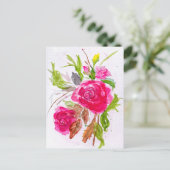 Watercolor bouquet of red garden roses シーズンポストカード (スタンド正面)