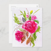 Watercolor bouquet of red garden roses シーズンポストカード (正面/裏面)