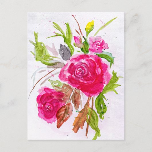 Watercolor bouquet of red garden roses シーズンポストカード (正面)