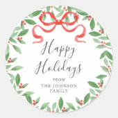 Watercolor Bow Personalized Gift Sticker ラウンドシール (正面)