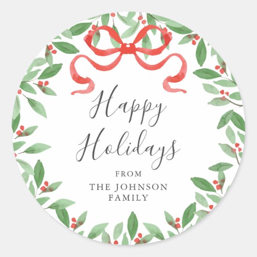 Watercolor Bow Personalized Gift Sticker ラウンドシール (正面)