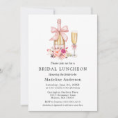 Watercolor Bow Pink Roses Bridal Luncheon 招待状 (正面)