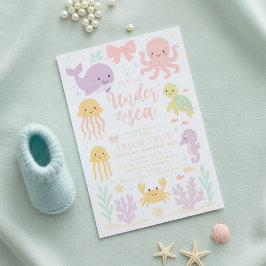 watercolor bow under the sea baby shower 招待状