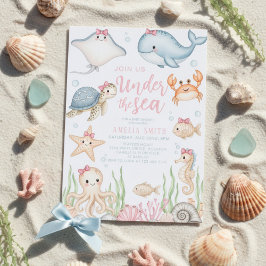 watercolor bow under the sea baby shower 招待状