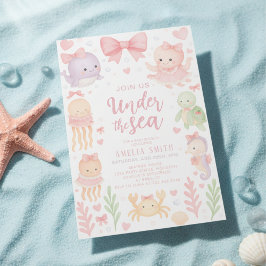 watercolor bow under the sea baby shower 招待状