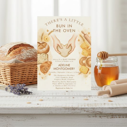 watercolor bread Bun in the Oven Baby Shower 招待状