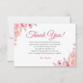 Watercolor Bridal Shower | Pink Flowers サンキューカード (正面)