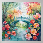 Watercolor Bridge Garden Floral  ポスター (正面)