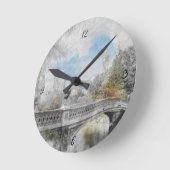 Watercolor bridge in Central Park New York ラウンド壁時計 (傾斜)