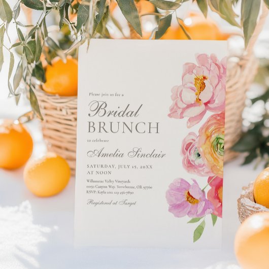 Watercolor Bright Floral Bridal Brunch Invitation 招待状
