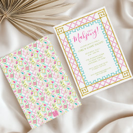 Watercolor Bright Mahjong Tiles & Bamboo Party 招待状