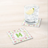 Watercolor Bright Mahjong Tiles Monogram スクエアペーパーコースター (インサイチュ)