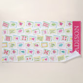 Watercolor Bright Mahjong Tiles Monogram ビーチタオル (正面)