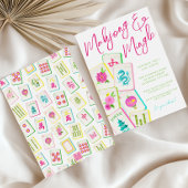 Watercolor Bright Mahjong Tiles Party 招待状