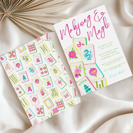 Watercolor Bright Mahjong Tiles Party 招待状