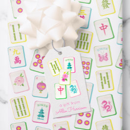 Watercolor Bright Mahjong Tiles Personalized ギフトタグ