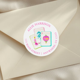 Watercolor Bright Mahjong Tiles Return Address ラウンドシール