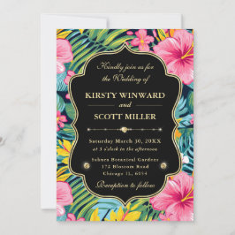 Watercolor Bright Tropical Preppy Flowers Wedding 招待状