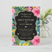 Watercolor Bright Tropical Preppy Flowers Wedding 招待状 (スタンド正面)