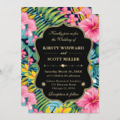 Watercolor Bright Tropical Preppy Flowers Wedding 招待状 (正面/裏面)