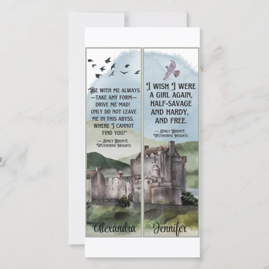 Watercolor Bronte Wuthering Heights Book Bookmarks カード (正面)