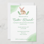 Watercolor Brown Bunny Green Easter Brunch 招待状 (正面)