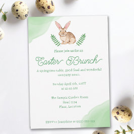 Watercolor Brown Bunny Green Easter Brunch 招待状