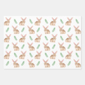 Watercolor Brown Easter Bunny And Greenery Pattern ラッピングペーパーシート (正面2)