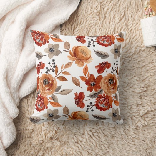 Watercolor Brown Floral Pattern クッション (ブランケット)