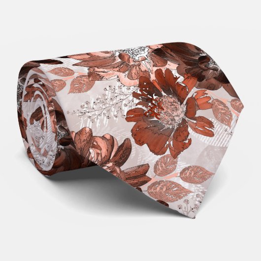 Watercolor brown grey floral pattern. ネクタイ (ロール)