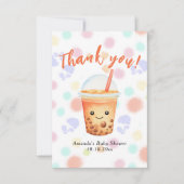 Watercolor Bubble Tea Baby Shower Thank You サンキューカード (正面)