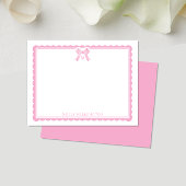 Watercolor Bubblegum Pink Bow Preppy Monogram ノートカード