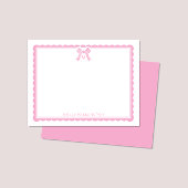 Watercolor Bubblegum Pink Bow Preppy Monogram ノートカード