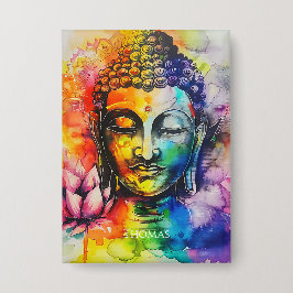 Watercolor Buddha Rainbow Personalized Name 缶バッジ