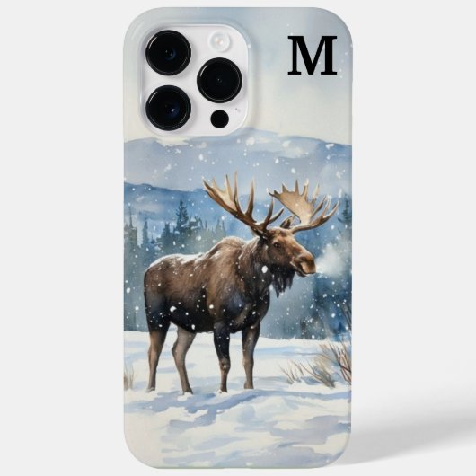 Watercolor Bull Moose in Winter Nature  Case-Mate iPhoneケース (裏面)