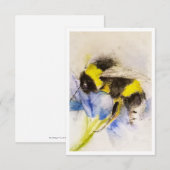 Watercolor Bumblebee on Blue Flower Note Card ノートカード (正面/裏面)