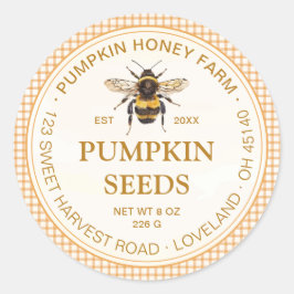 Watercolor Bumblebee Orange Plaid Border Product ラウンドシール