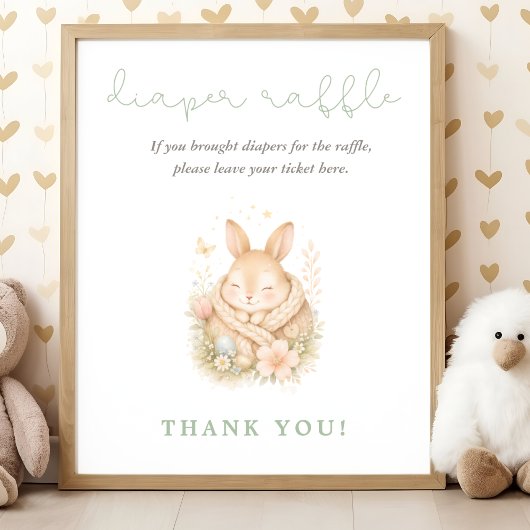 Watercolor Bunny Baby Shower Diaper Raffle ポスター