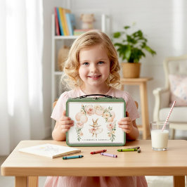 Watercolor Bunny Ballerina Floral Arch Metal Lunch メタルランチボックス