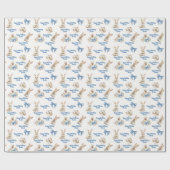 Watercolor Bunny Duck Blue Bow Happy Birthday ラッピングペーパー (フラット)