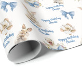 Watercolor Bunny Duck Blue Bow Happy Birthday ラッピングペーパー (ロールコーナー)