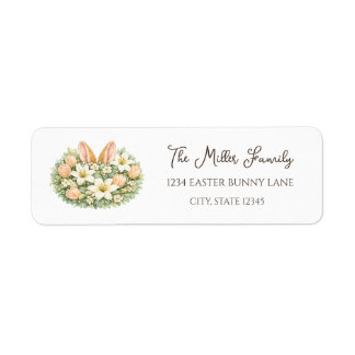 Watercolor Bunny Ears Floral Wreath Return Labels ラベル