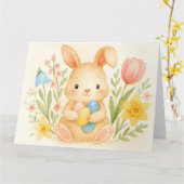 Watercolor Bunny Easter カード (黄色い花)