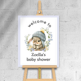 Watercolor Bunny Floral Spring Baby Shower Welcome ポスター