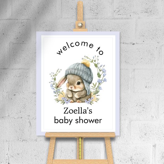 Watercolor Bunny Floral Spring Baby Shower Welcome ポスター