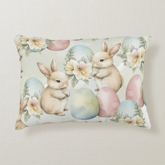 Watercolor Bunny Garden アクセントクッション (正面)
