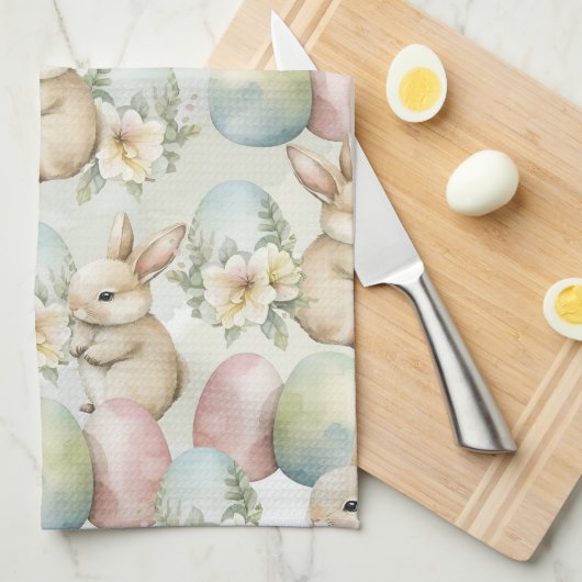 Watercolor Bunny Garden キッチンタオル (四つ折り)