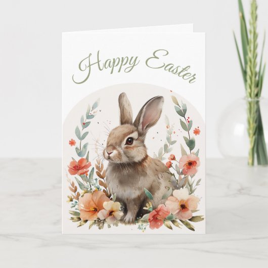 Watercolor Bunny Happy Easter Greeting シーズンカード (正面)