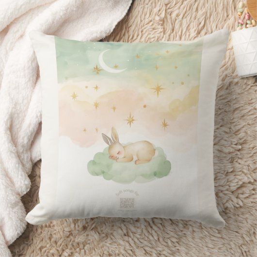 Watercolor Bunny Nursery Pillow | Pastel Mint クッション (ブランケット)